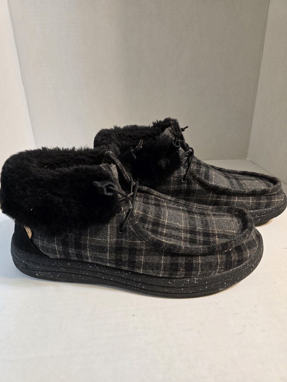 Lamo Black Plaid Fur-Lined Ankle Booties